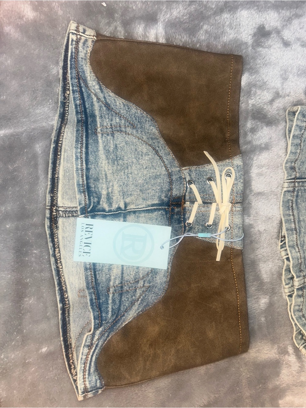 REVICE Olive Brown Suede-Trim Denim Corset Camisole sold as the set - Picture 9 of 11